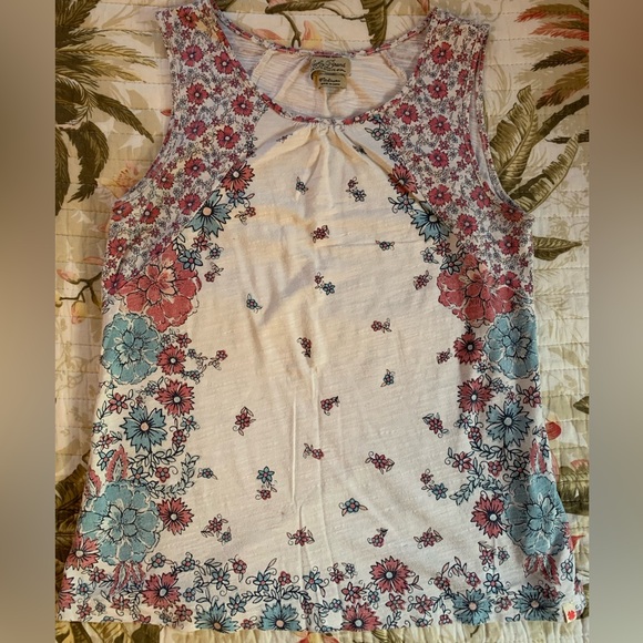 Lucky Brand Women’s Pink and Blue Flower Tank Size Medium - Picture 3 of 7